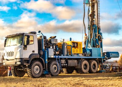 Powerful drilling rig against a cloudy sky